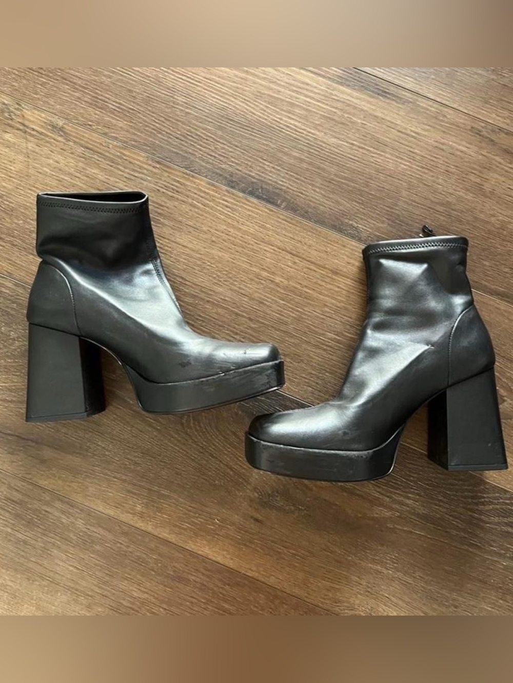 Zara Chunky Faux Leather Platform Ankle Boots